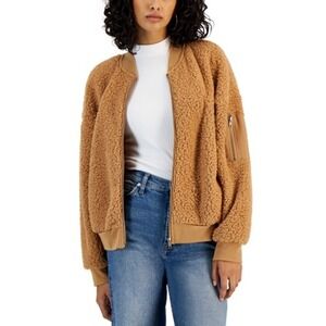 Hippie Rose Womens L Cozy Bomber Jacket Western Tan Sherpa Zip Up